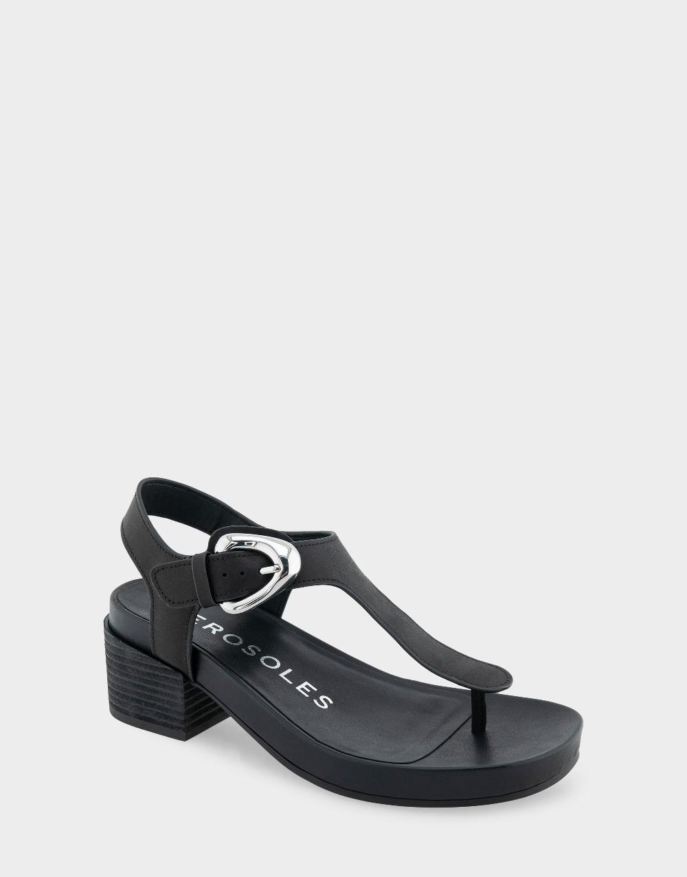 Aerosoles Comfortable Women's Thong Sandals In Black Leather