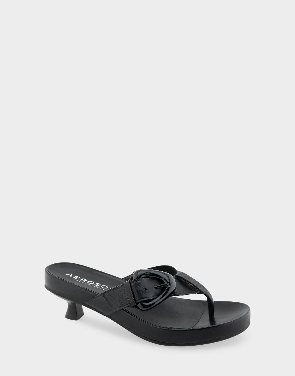 Aerosoles Comfortable Women's Thong Sandals In Black Leather