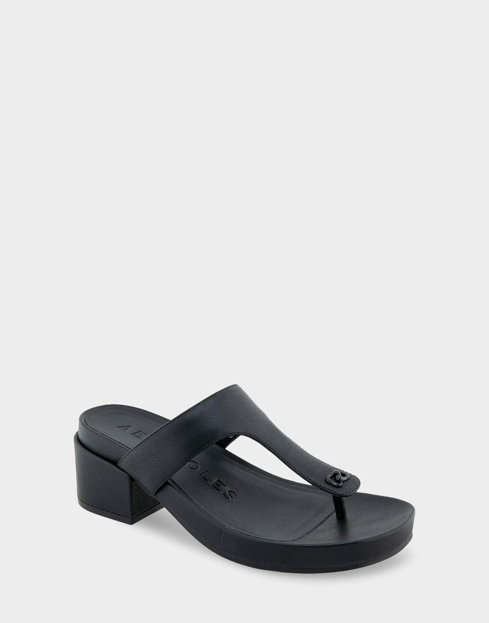 Aerosoles Comfortable Women's Thong Sandals In Black Leather