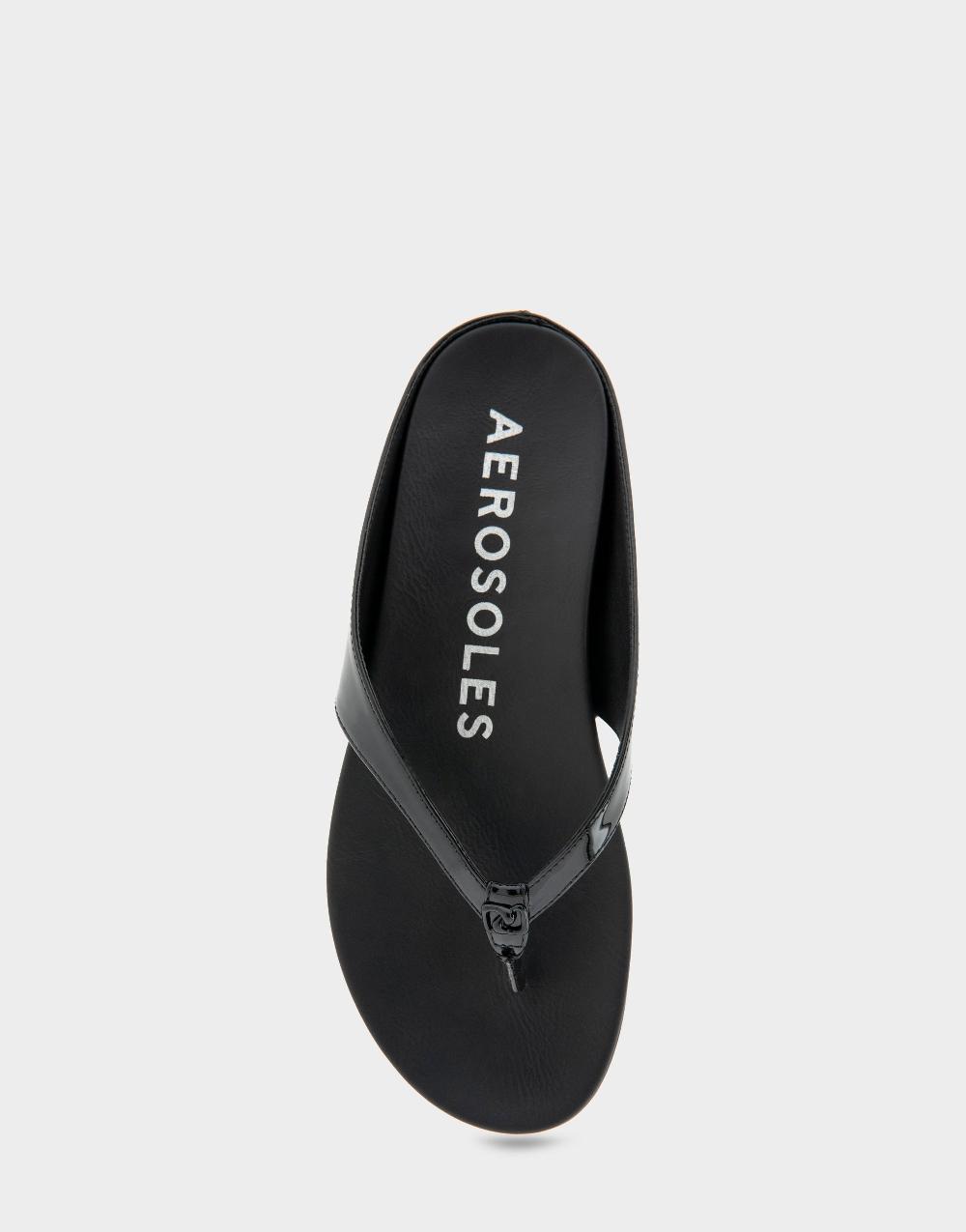 Aerosoles Comfortable Women's Thong Sandals In Black Patent Faux Leather