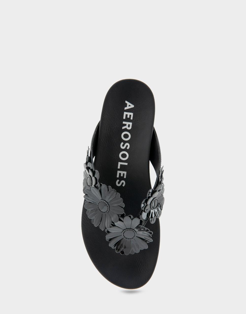 Aerosoles Comfortable Women's Thong Sandals In Black Patent Faux Leather Patent