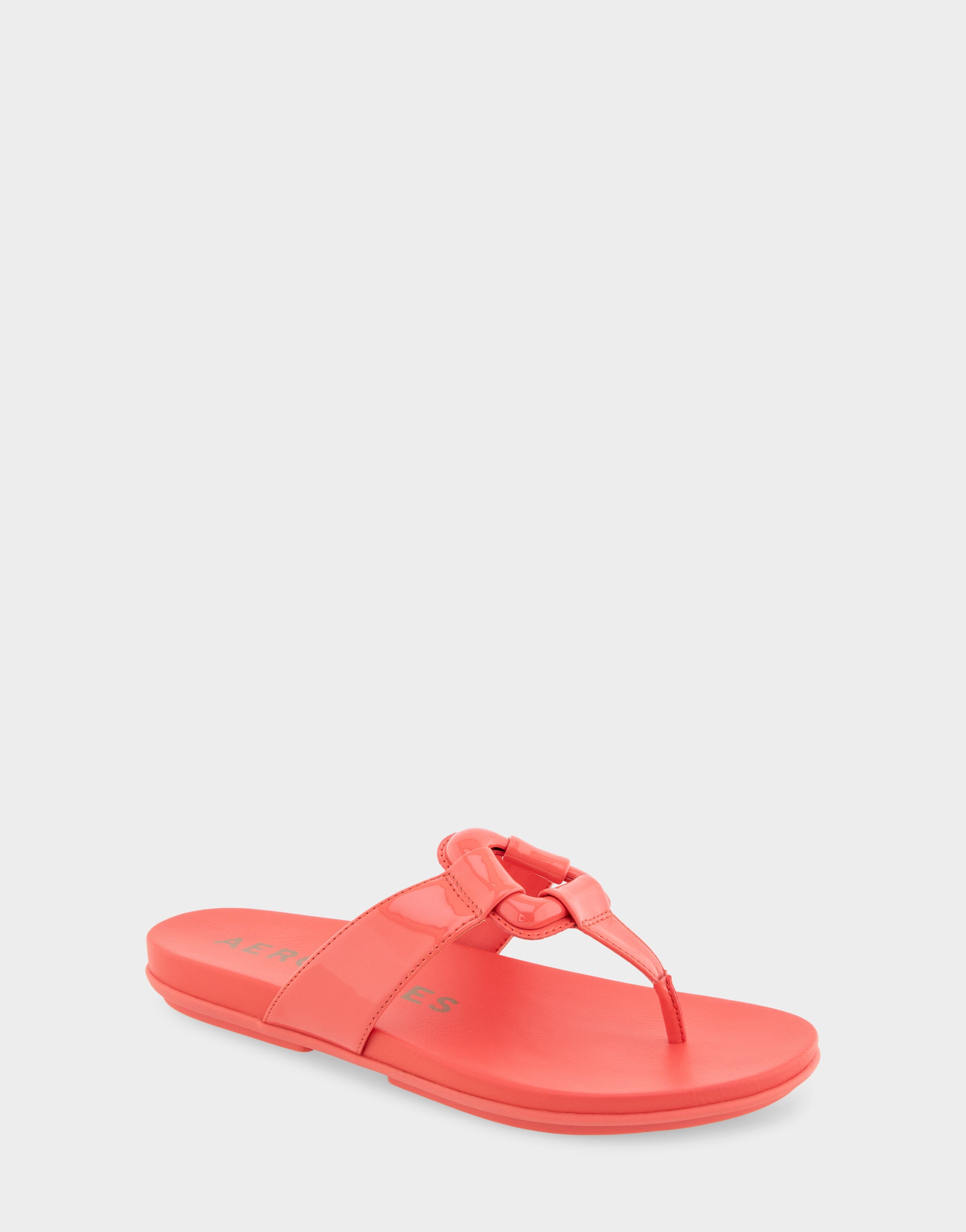 Aerosoles Comfortable Women's Thong Sandals In Coral Patent Faux Leather Patent