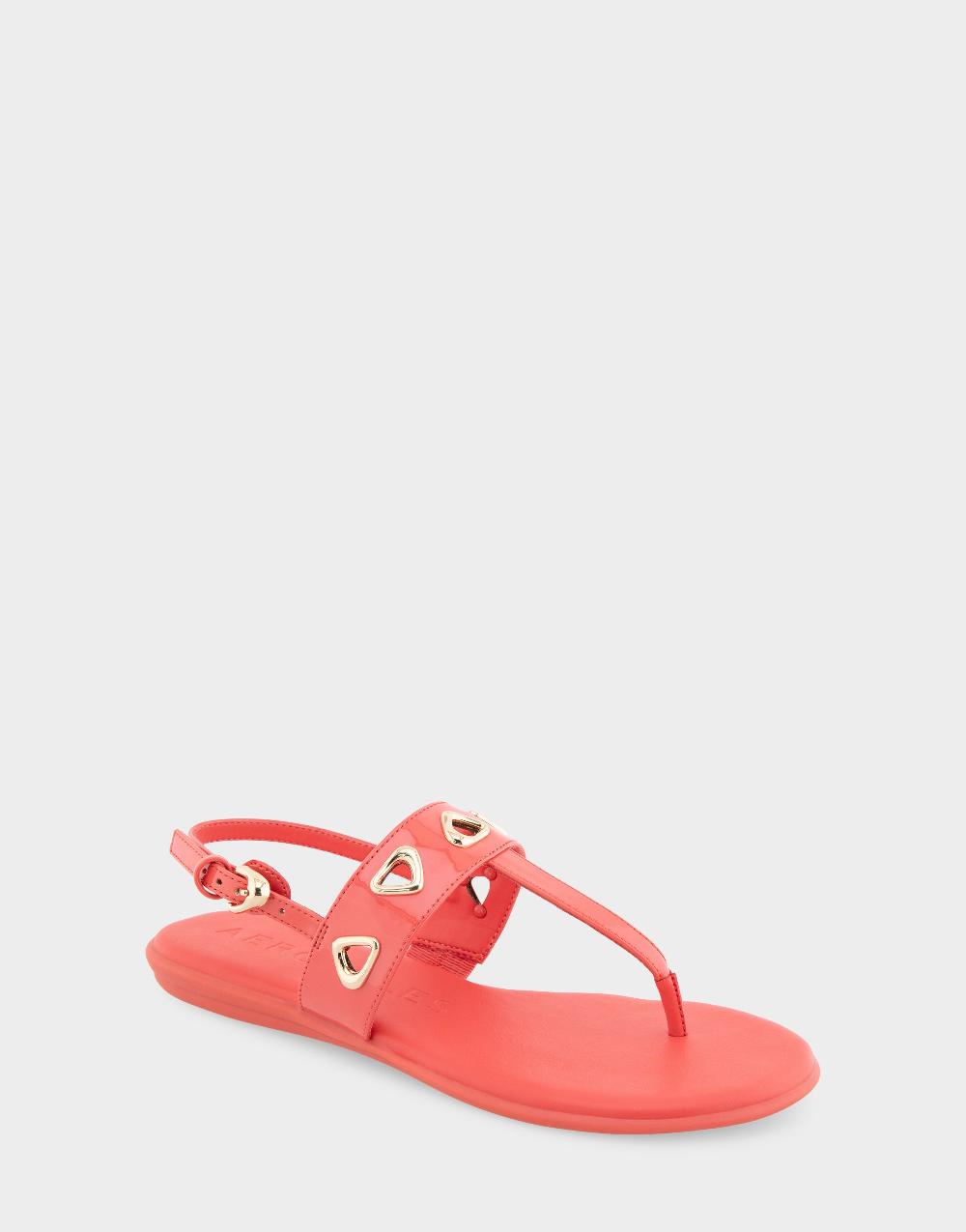 Aerosoles Comfortable Women's Thong Sandals In Coral Patent Faux Leather