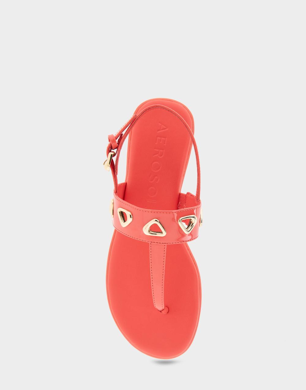 Aerosoles Comfortable Women's Thong Sandals In Coral Patent Faux Leather