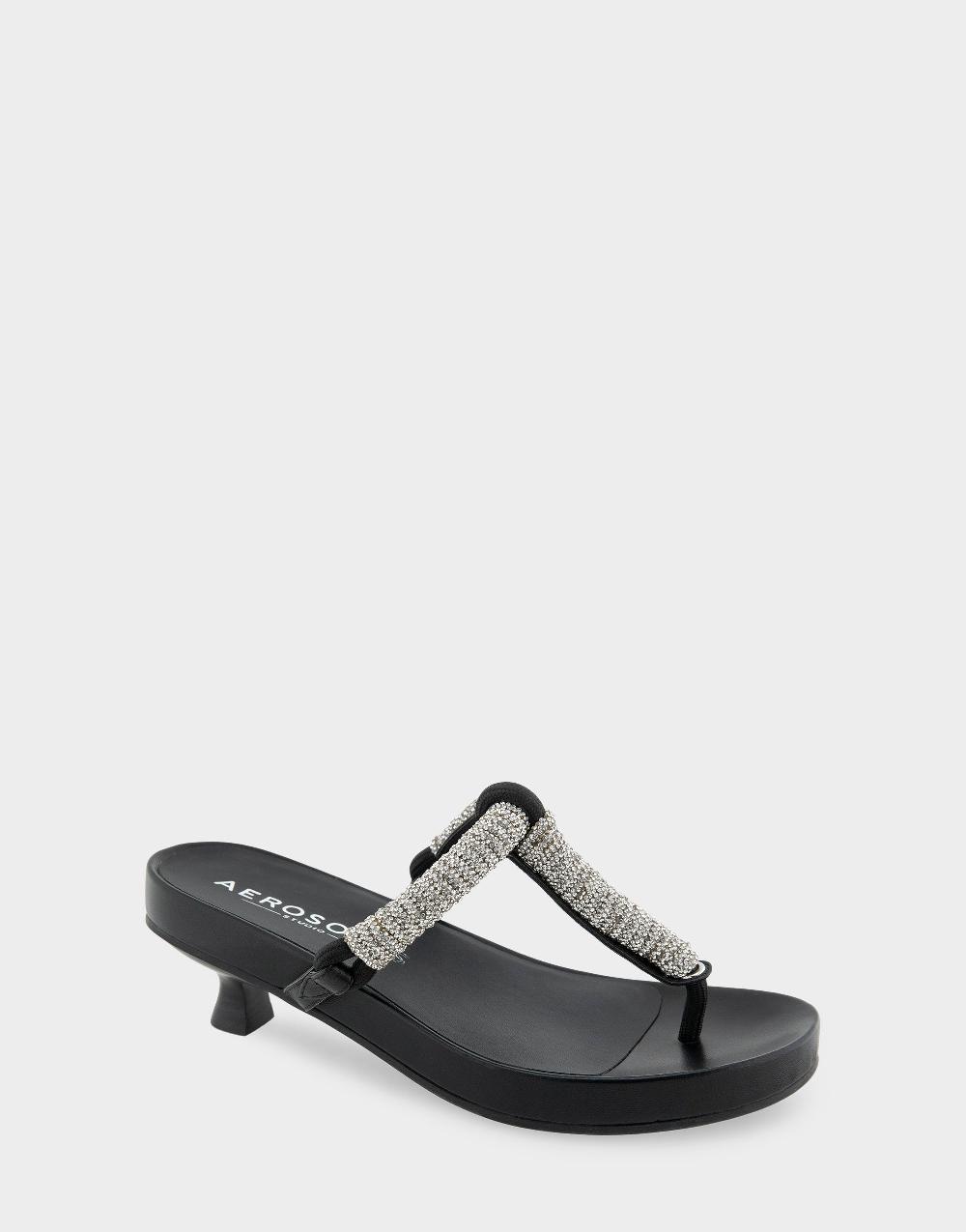 Aerosoles Comfortable Women's Thong Sandals In Crystal/black Rope Fabric