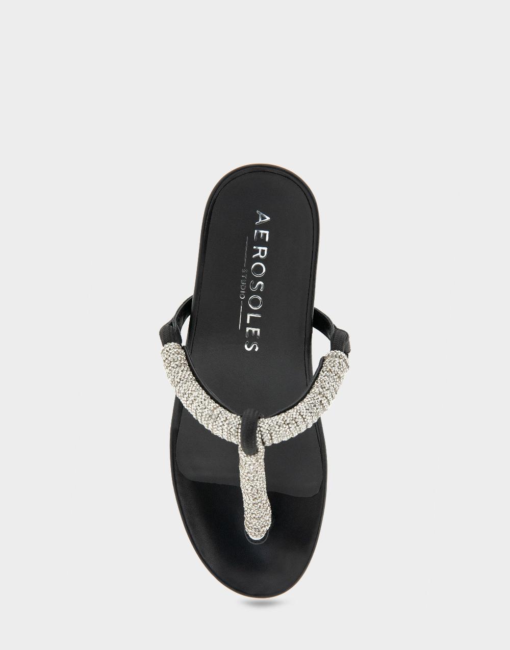 Aerosoles Comfortable Women's Thong Sandals In Crystal/black Rope Fabric