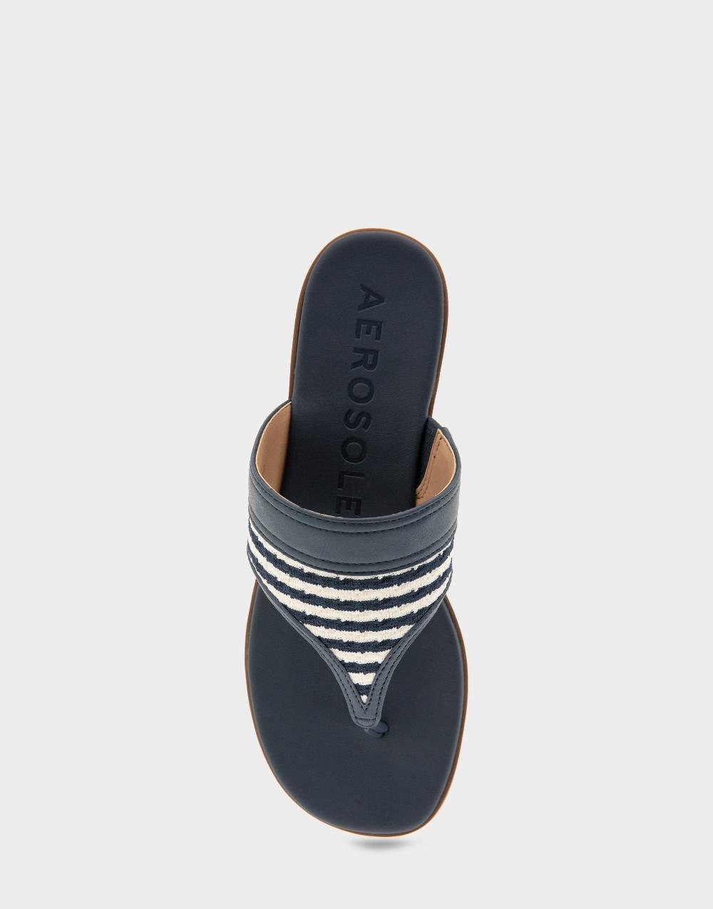Aerosoles Comfortable Women's Thong Sandals In Eggnog/navy Stripe Textured Fabric Knit Fabric