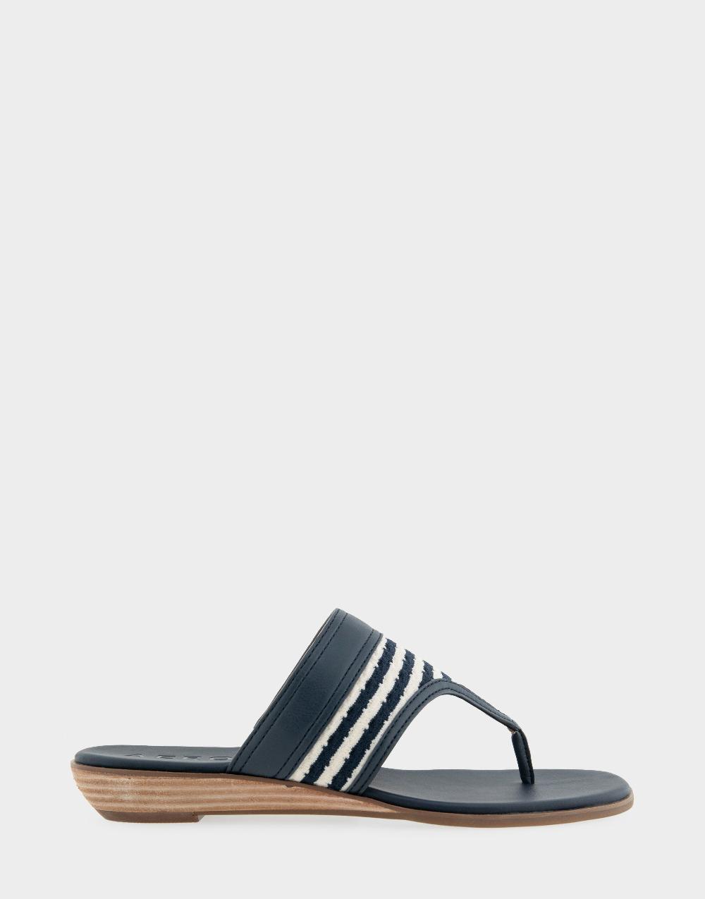 aerosoles Comfortable Women's Thong Sandals in Eggnog/navy Stripe Textured Fabric Knit Fabric