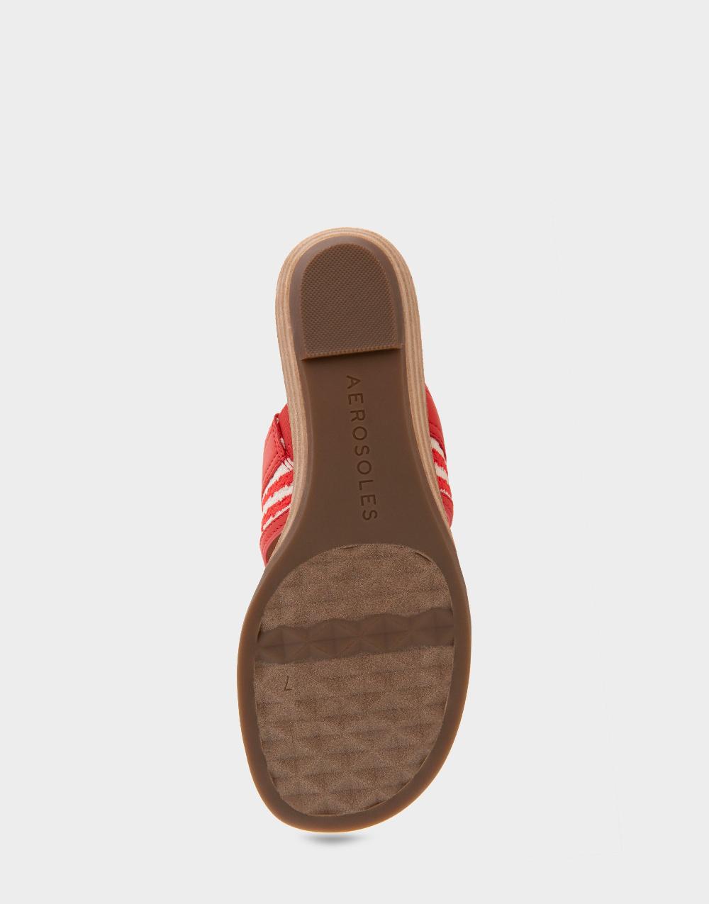 Aerosoles Comfortable Women's Thong Sandals In Eggnog/racing Red Stripe Textured Fabric Knit Fabric