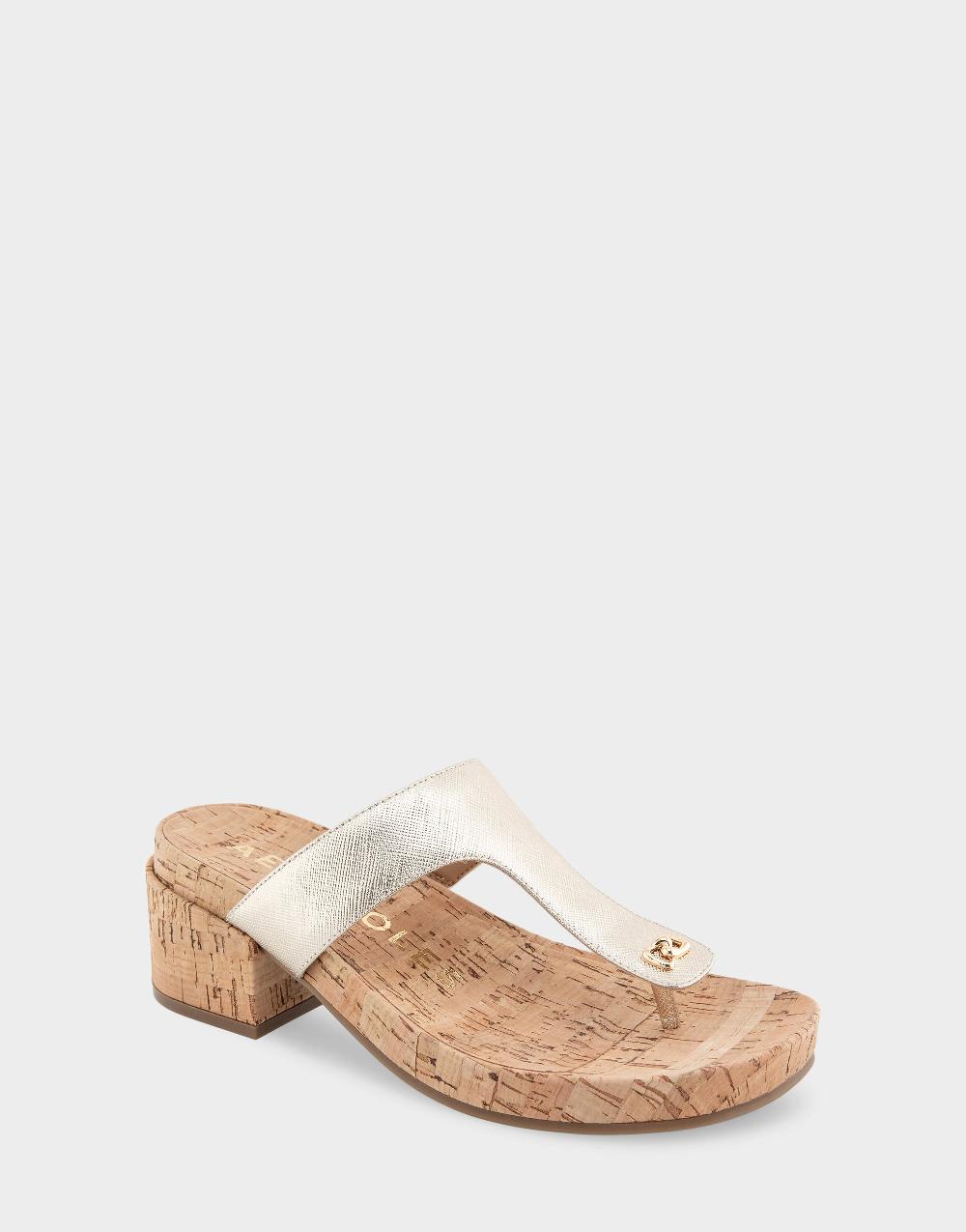 Aerosoles Comfortable Women's Thong Sandals In Gold Metallic Textured Faux Leather/cork