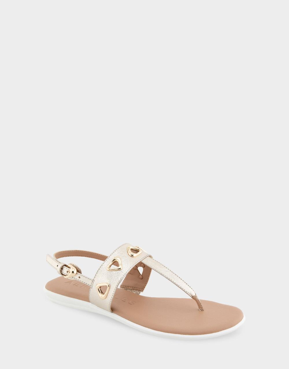 Aerosoles Comfortable Women's Thong Sandals In Gold Metallic Textured Faux Leather