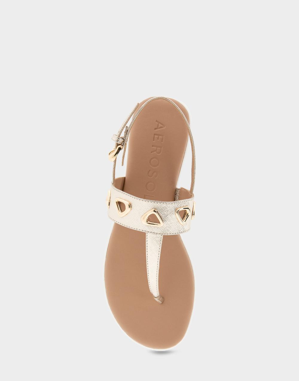 Aerosoles Comfortable Women's Thong Sandals In Gold Metallic Textured Faux Leather