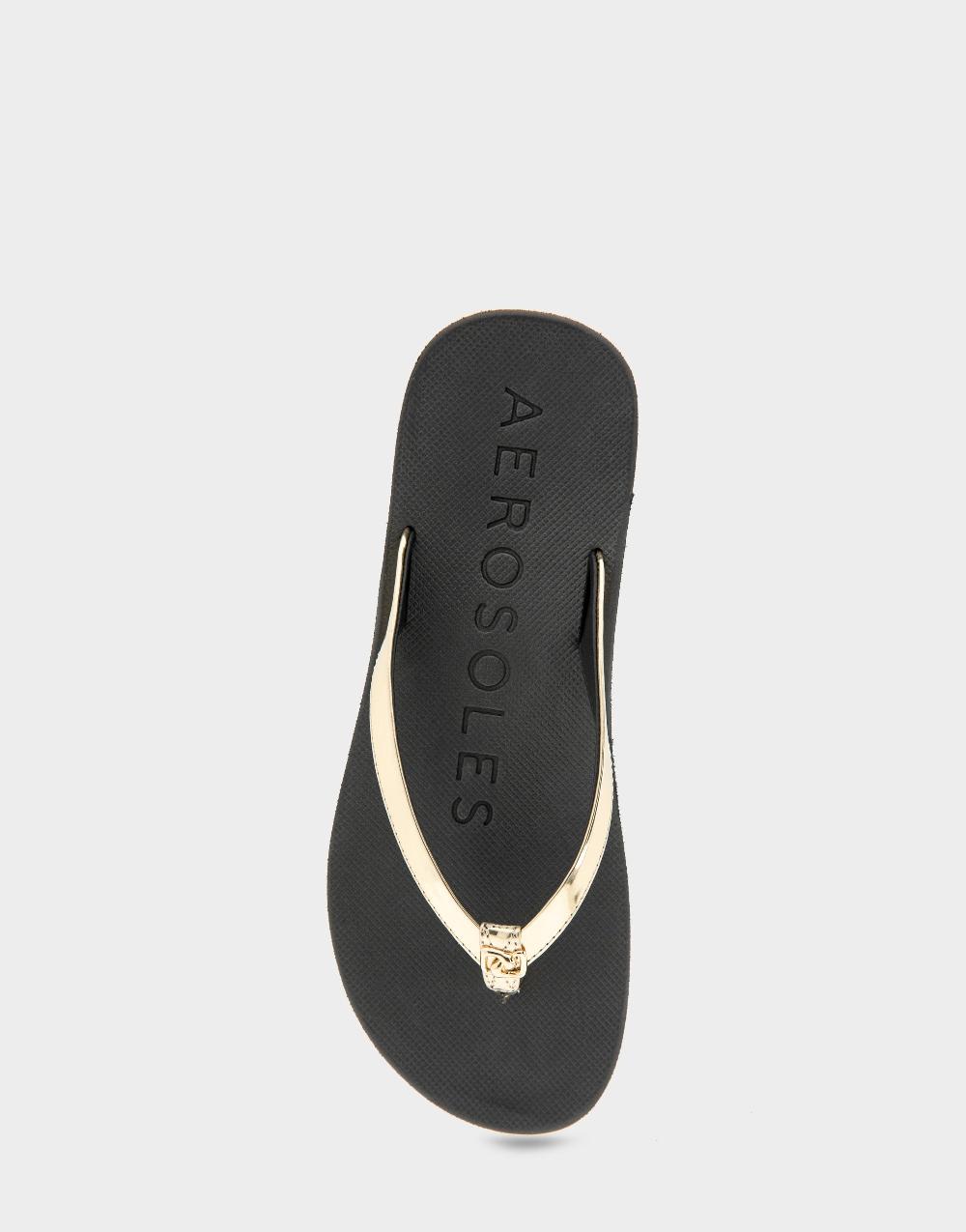 Aerosoles Comfortable Women's Thong Sandals In Gold Mirror/black Faux Leather