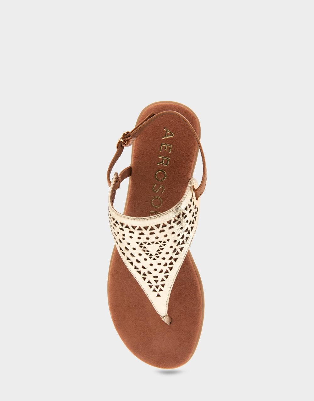 Aerosoles Comfortable Women's Thong Sandals In Gold/tan Metallic Faux Leather