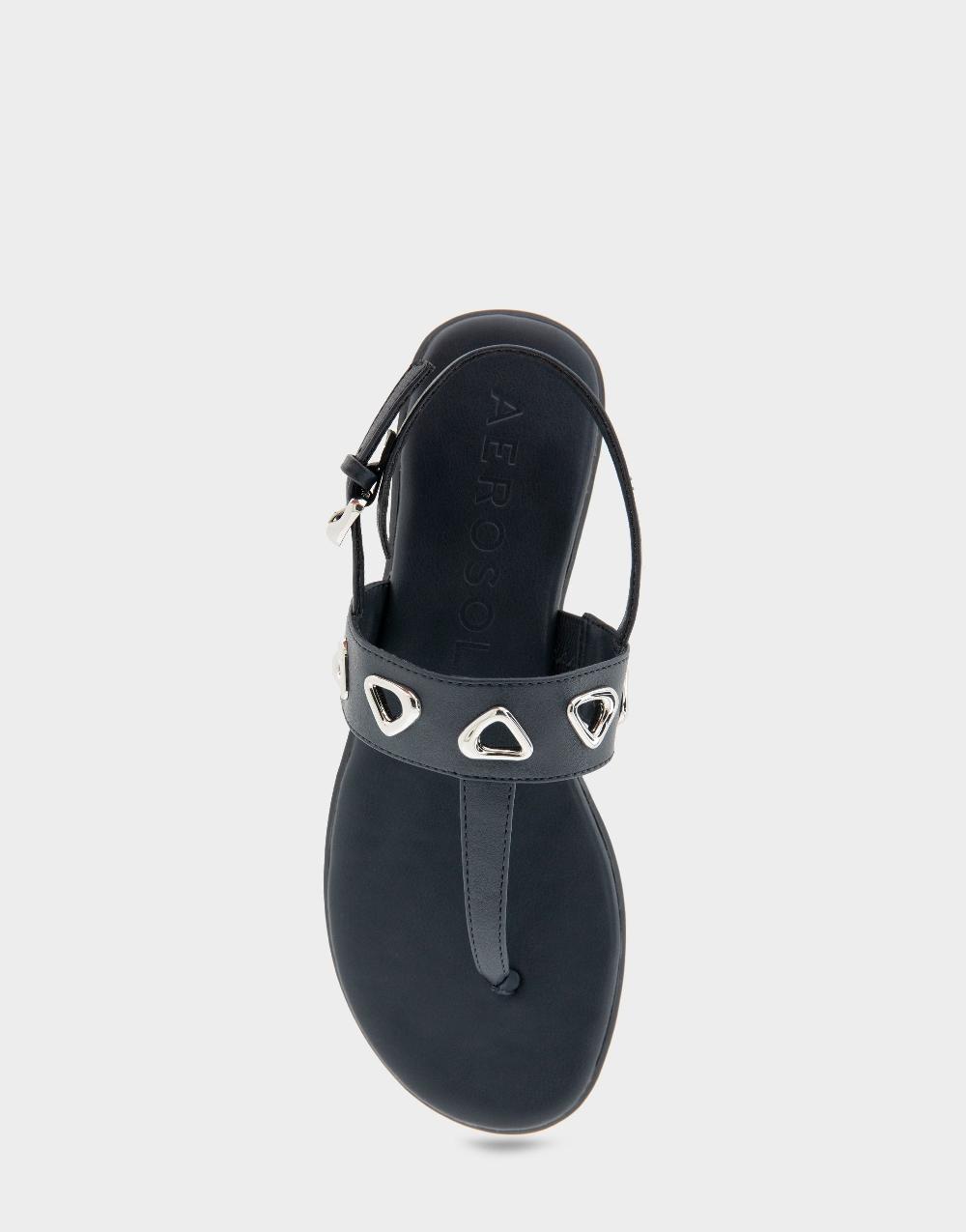 Aerosoles Comfortable Women's Thong Sandals In Navy Faux Leather