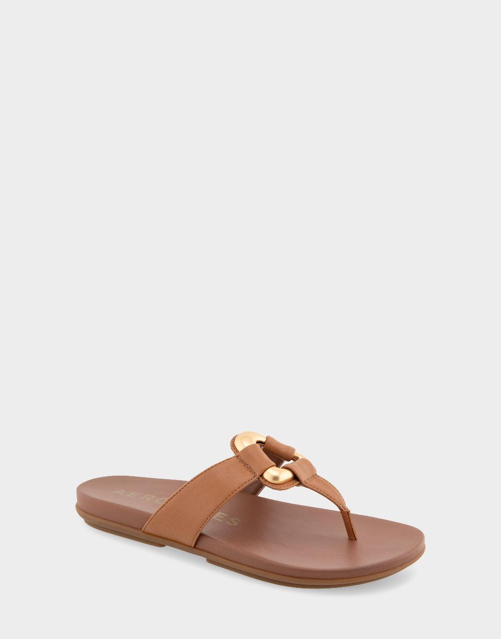 Aerosoles Comfortable Women's Thong Sandals In Tan Faux Leather Faux Leather