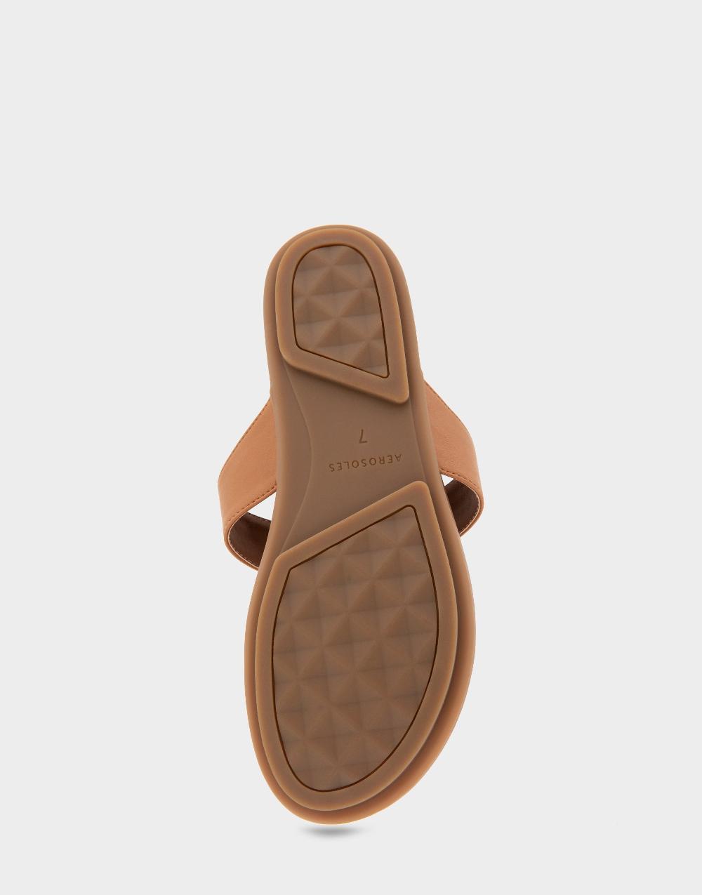 Aerosoles Comfortable Women's Thong Sandals In Tan Faux Leather Faux Leather