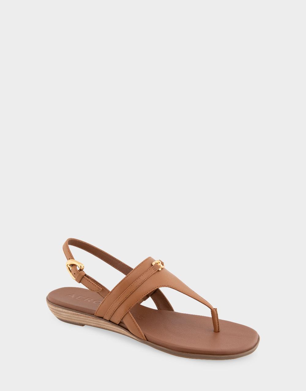 Aerosoles Comfortable Women's Thong Sandals In Tan Faux Leather
