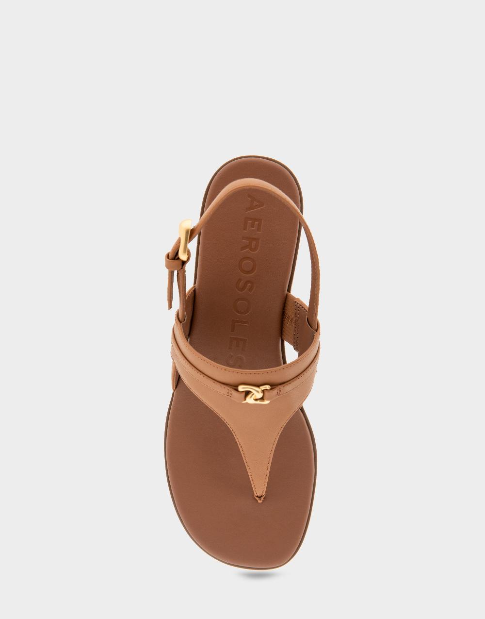 Aerosoles Comfortable Women's Thong Sandals In Tan Faux Leather