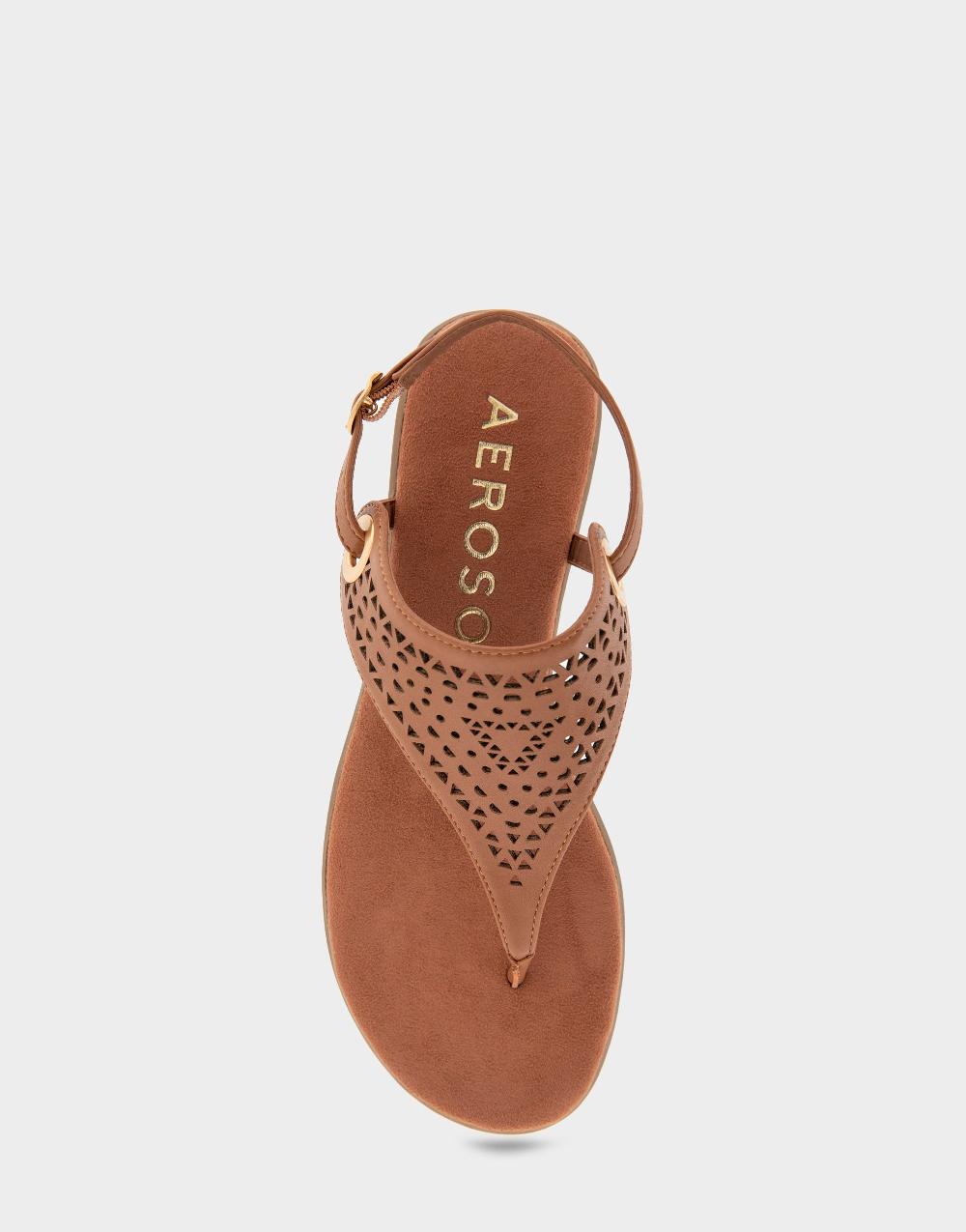 Aerosoles Comfortable Women's Thong Sandals In Tan Faux Leather