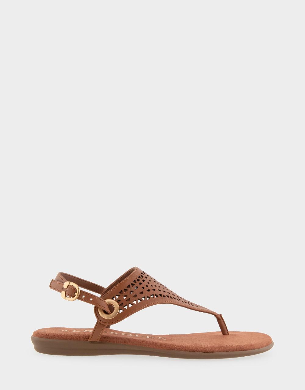 aerosoles Comfortable Women's Thong Sandals in Tan Faux Leather