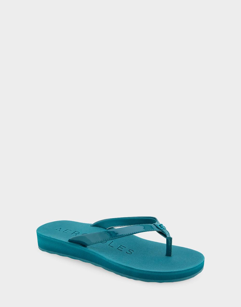 Aerosoles Comfortable Women's Thong Sandals In Teal Faux Leather