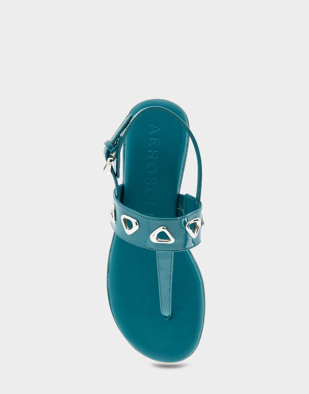 Aerosoles Comfortable Women's Thong Sandals In Teal Patent Faux Leather
