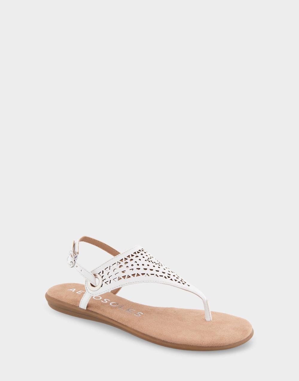 Aerosoles Comfortable Women's Thong Sandals In White Faux Leather