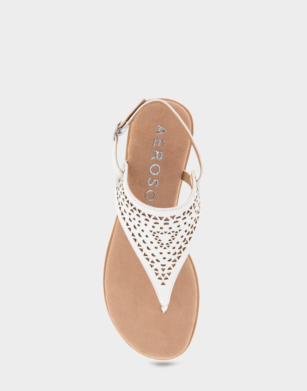 Aerosoles Comfortable Women's Thong Sandals In White Faux Leather