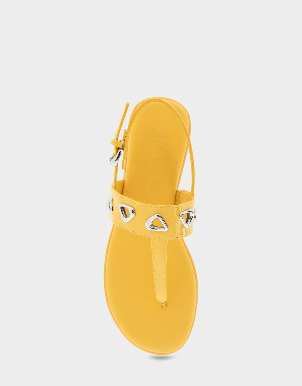 Aerosoles Comfortable Women's Thong Sandals In Yellow Patent Faux Leather