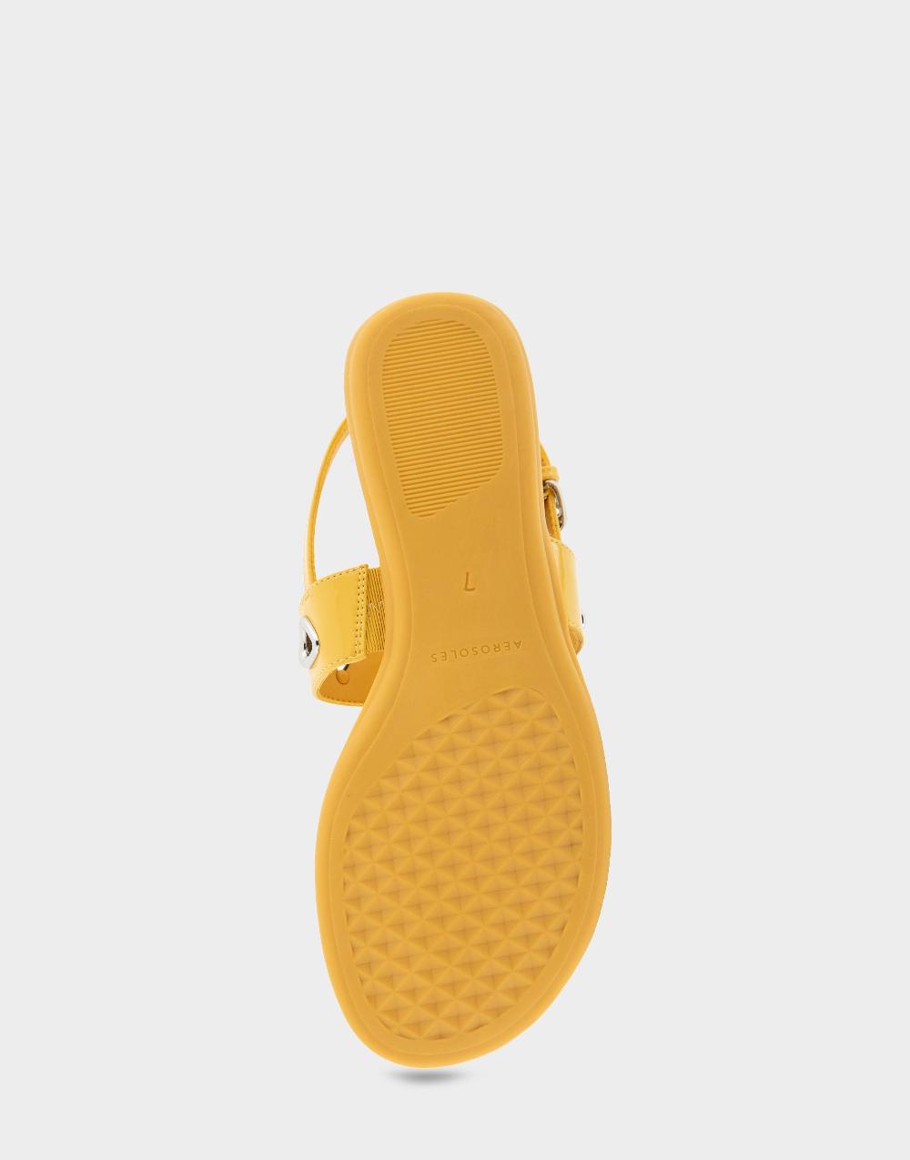 Aerosoles Comfortable Women's Thong Sandals In Yellow Patent Faux Leather