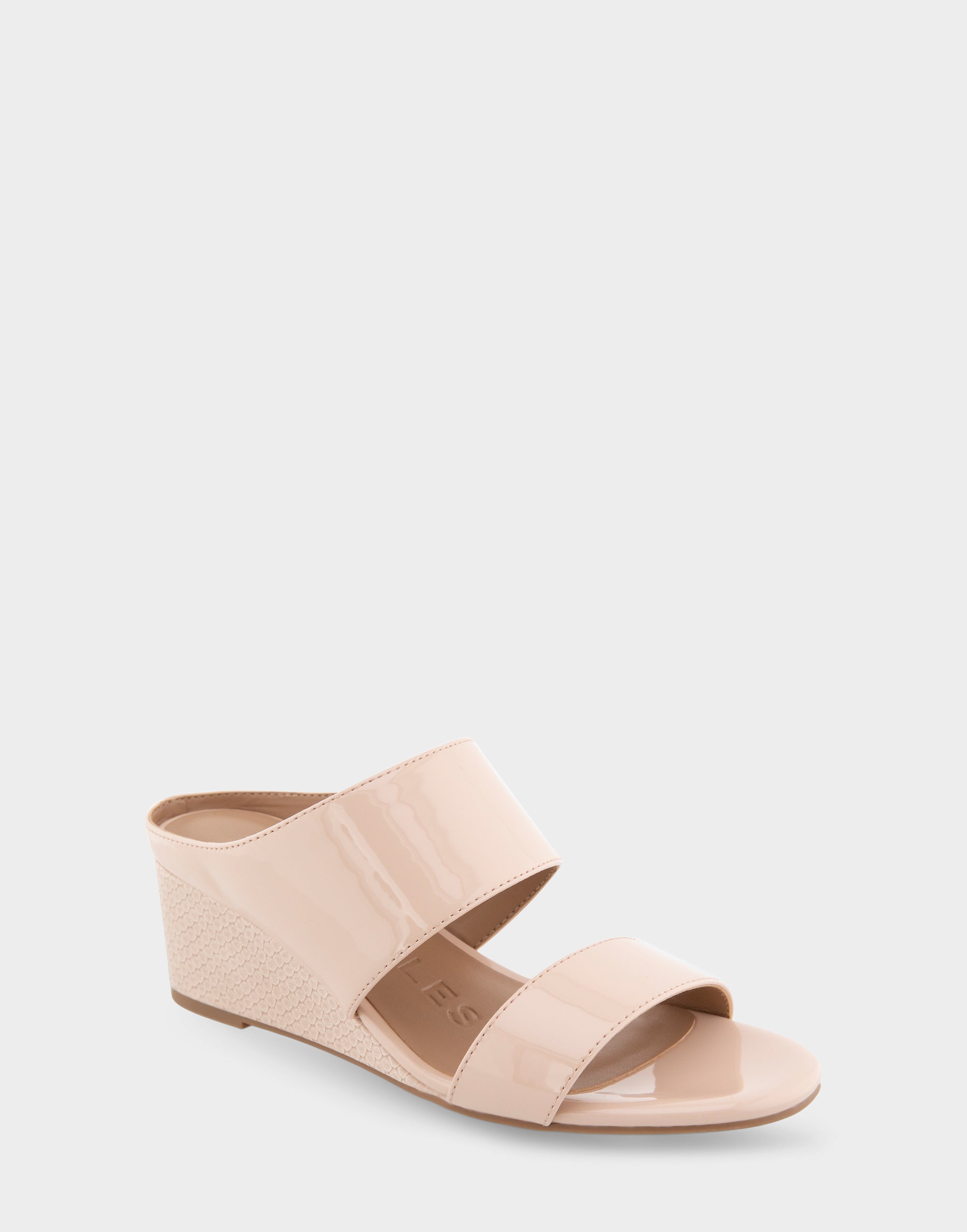 Aerosoles Comfortable Women's Two Band Mid Wedge Slide Sandal In Cipria Faux Leather