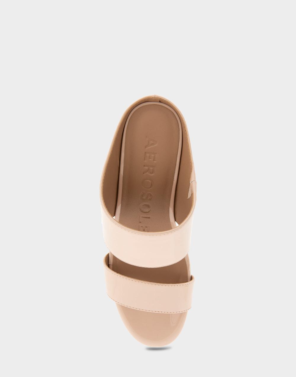 Aerosoles Comfortable Women's Two Band Mid Wedge Slide Sandal In Cipria Faux Leather