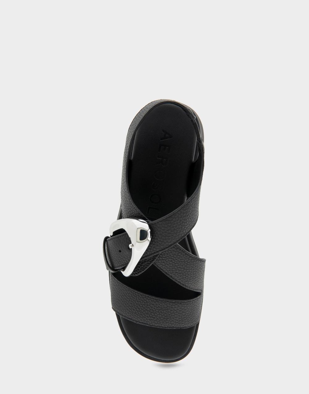 Aerosoles Comfortable Women's Walking Sandal In Black Pebbled Leather