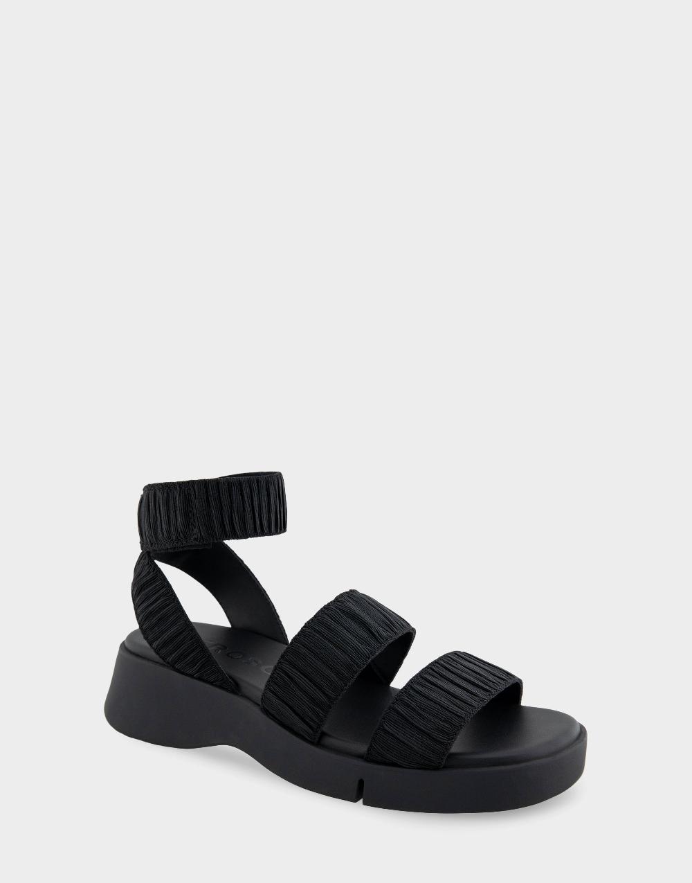Aerosoles Comfortable Women's Walking Sandal In Black Rouched Elastic Fabric