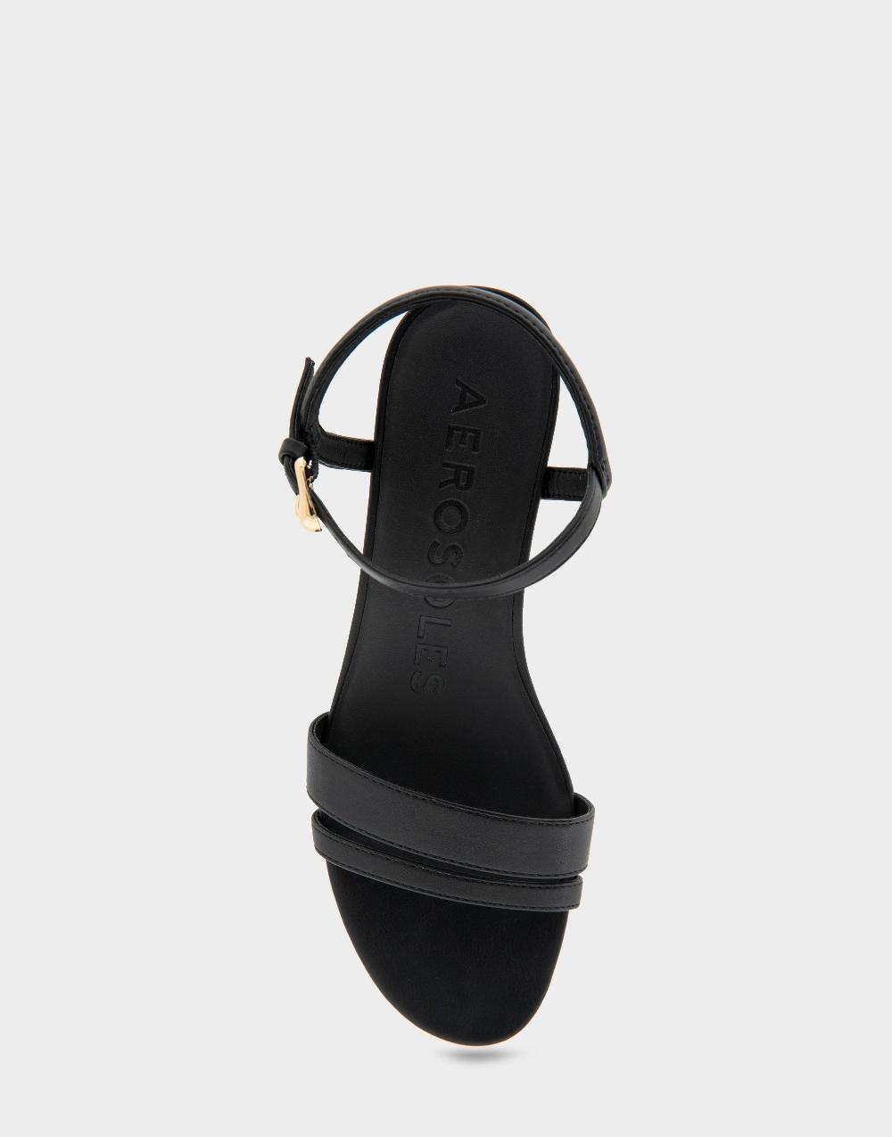 Aerosoles Comfortable Women's Wedge Sandals In Black Faux Leather