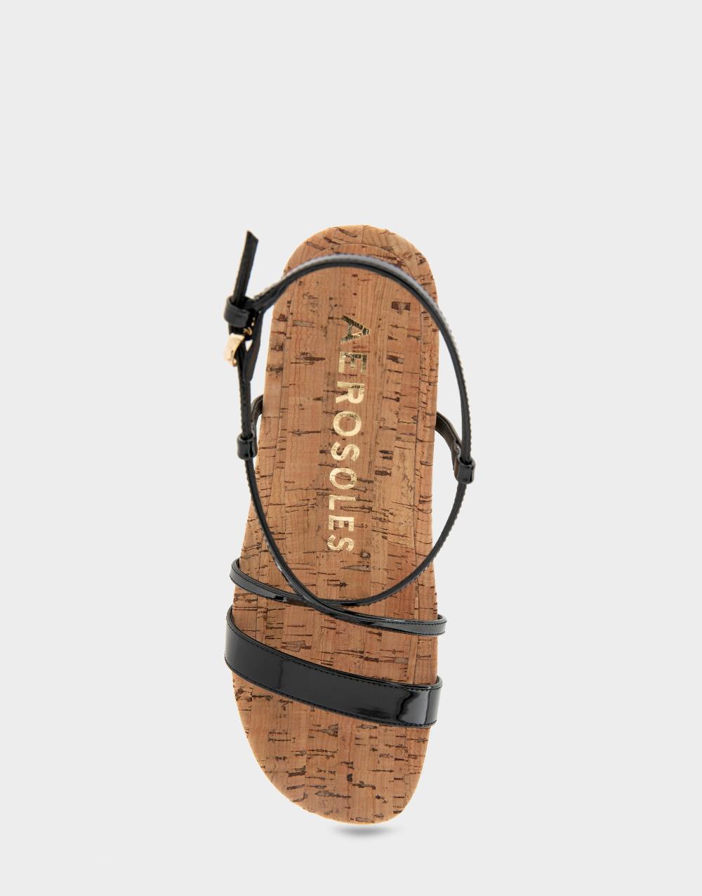 Aerosoles Comfortable Women's Wedge Sandals In Black Faux Leather/cork Faux Leather