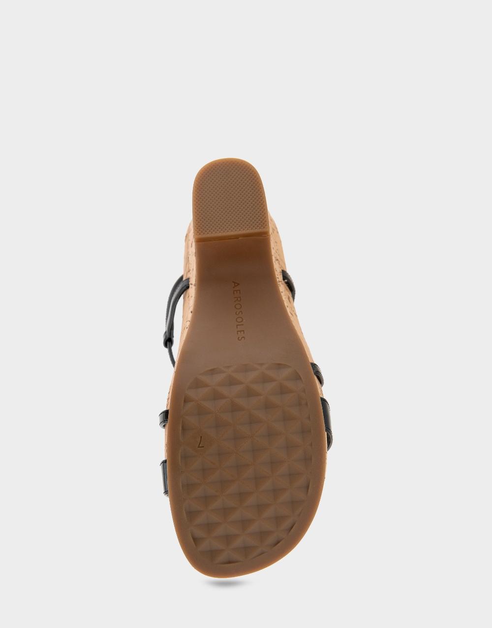 Aerosoles Comfortable Women's Wedge Sandals In Black Faux Leather/cork Faux Leather