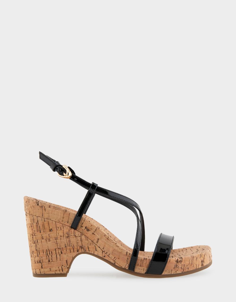 aerosoles Comfortable Women's Wedge Sandals in Black Faux Leather/cork Faux Leather