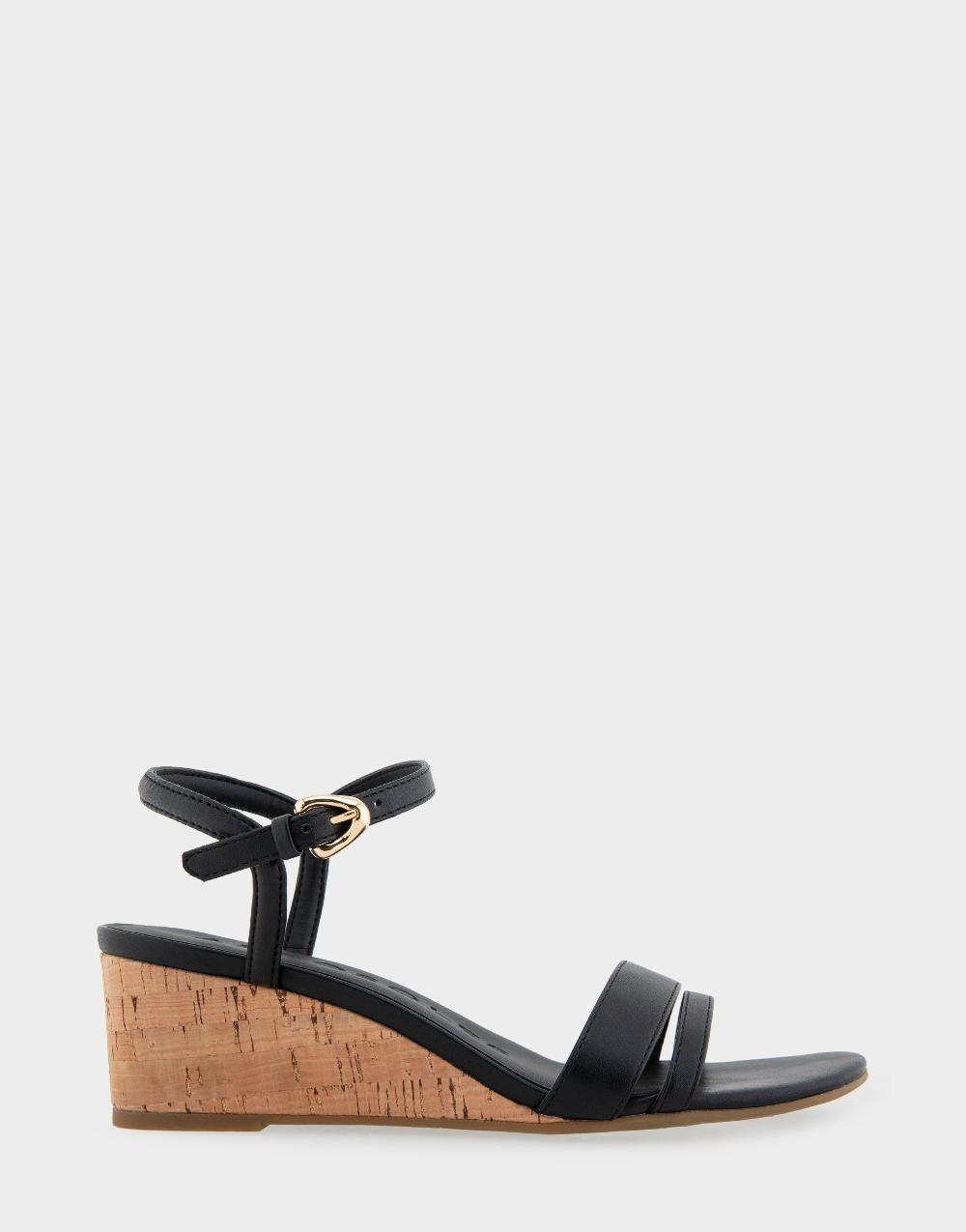 aerosoles Comfortable Women's Wedge Sandals in Black Faux Leather