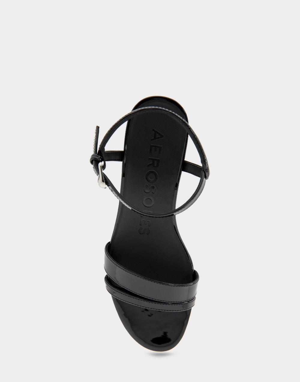 Aerosoles Comfortable Women's Wedge Sandals In Black Patent Faux Leather