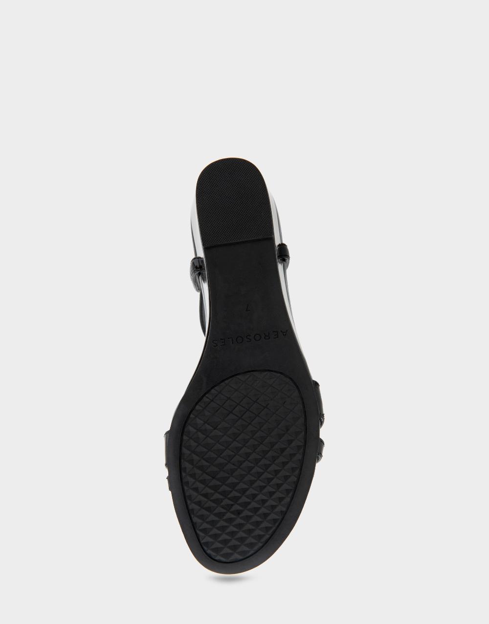 Aerosoles Comfortable Women's Wedge Sandals In Black Patent Faux Leather