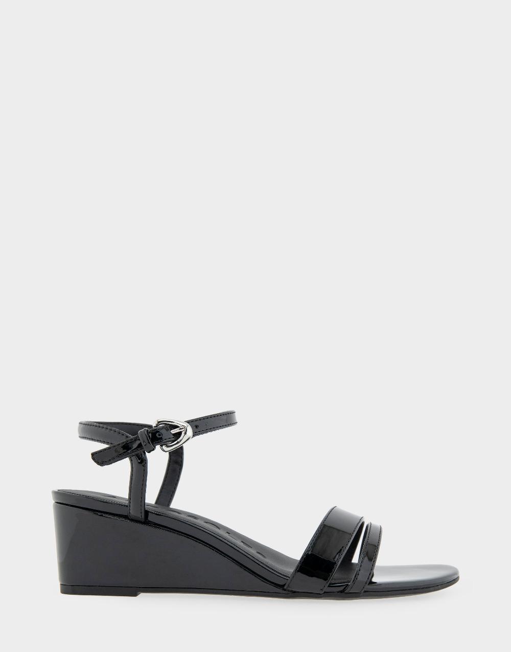 aerosoles Comfortable Women's Wedge Sandals in Black Patent Faux Leather