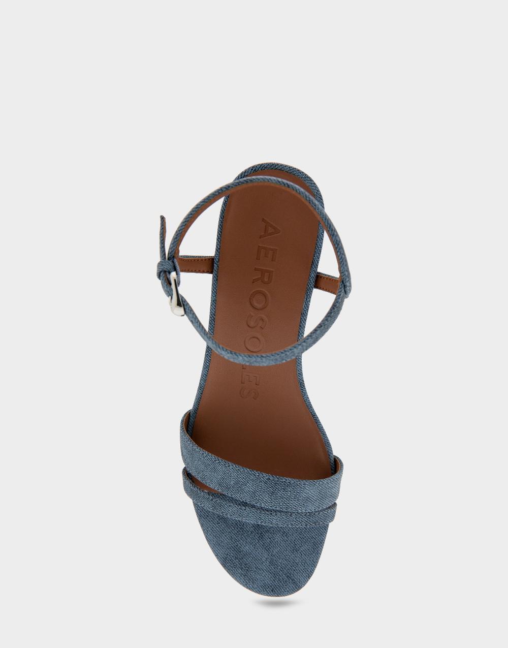 Aerosoles Comfortable Women's Wedge Sandals In Blue Jean Suede Faux Leather