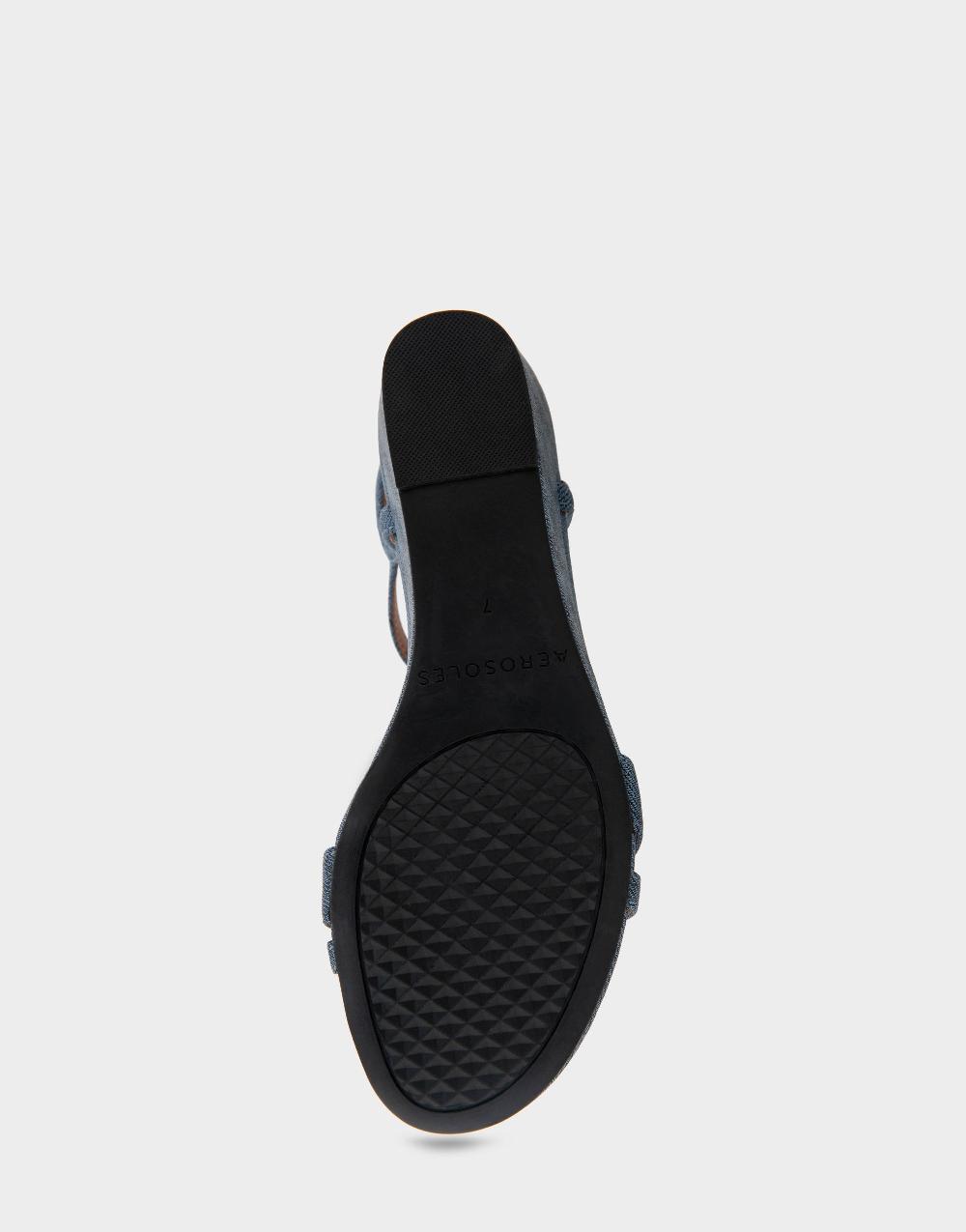 Aerosoles Comfortable Women's Wedge Sandals In Blue Jean Suede Faux Leather