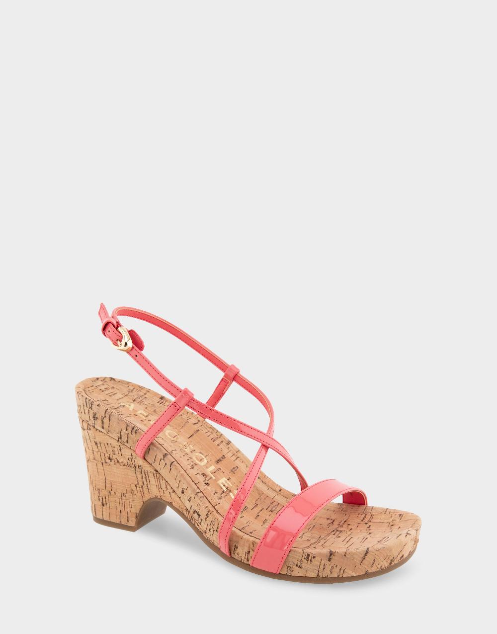 Aerosoles Comfortable Women's Wedge Sandals In Coral Patent Faux Leather/cork Patent Faux Leather