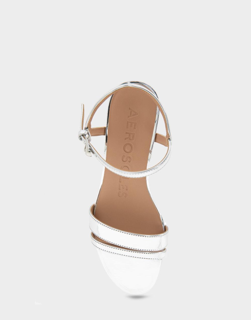 Aerosoles Comfortable Women's Wedge Sandals In Silver Faux Leather