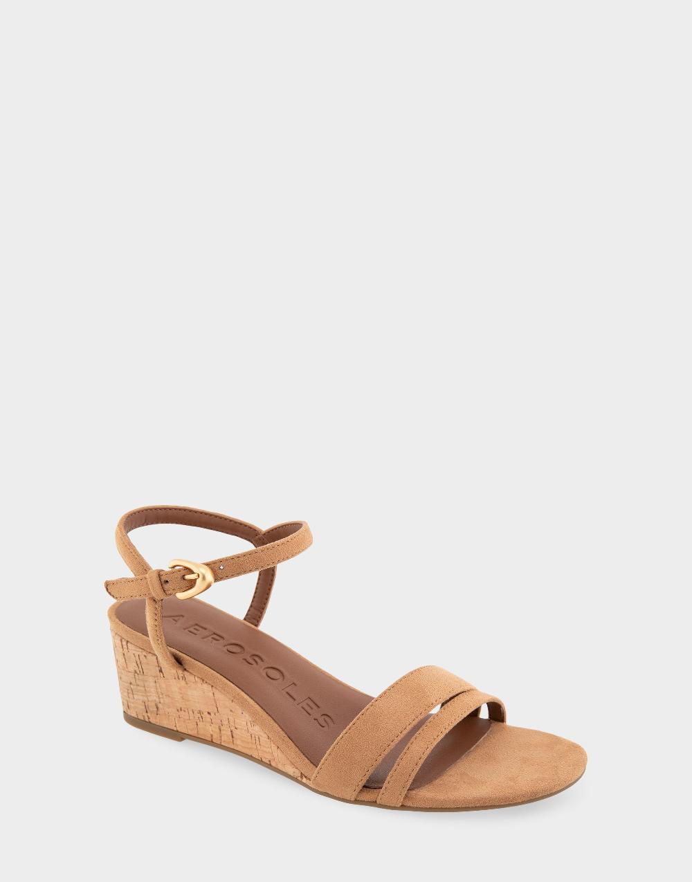 Aerosoles Comfortable Women's Wedge Sandals In Tan Faux Suede