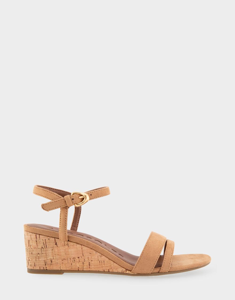 aerosoles Comfortable Women's Wedge Sandals in Tan Faux Suede aerosoles Comfortable Women's Wedge Sandals in Tan Faux Suede