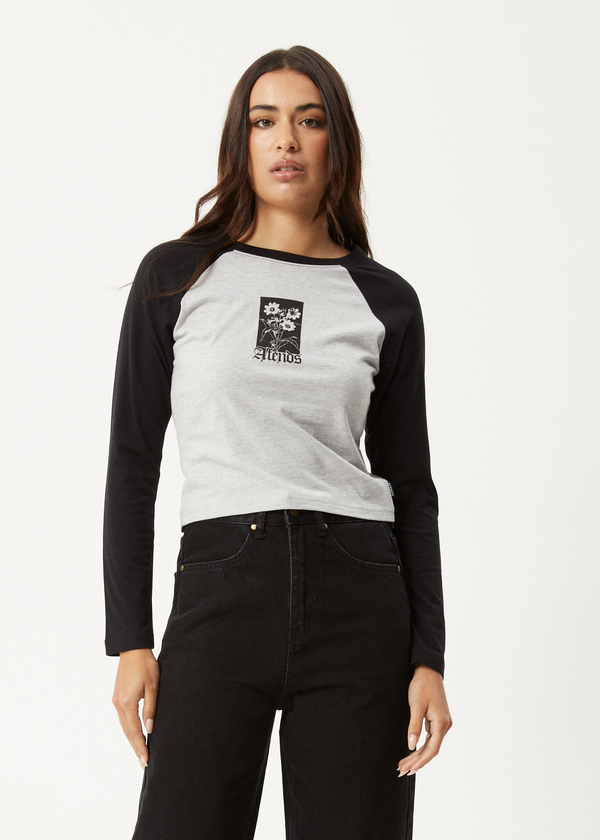 afends Adele - Long Sleeve Raglan Tee Black / Grey Marle